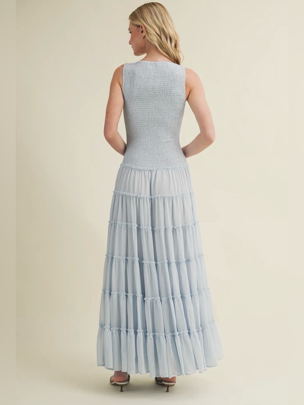 NWT Mustard Seed | Smocked Boat Neckline | Boho Blue Flowy Romantic Maxi Dress - Picture 5 of 6